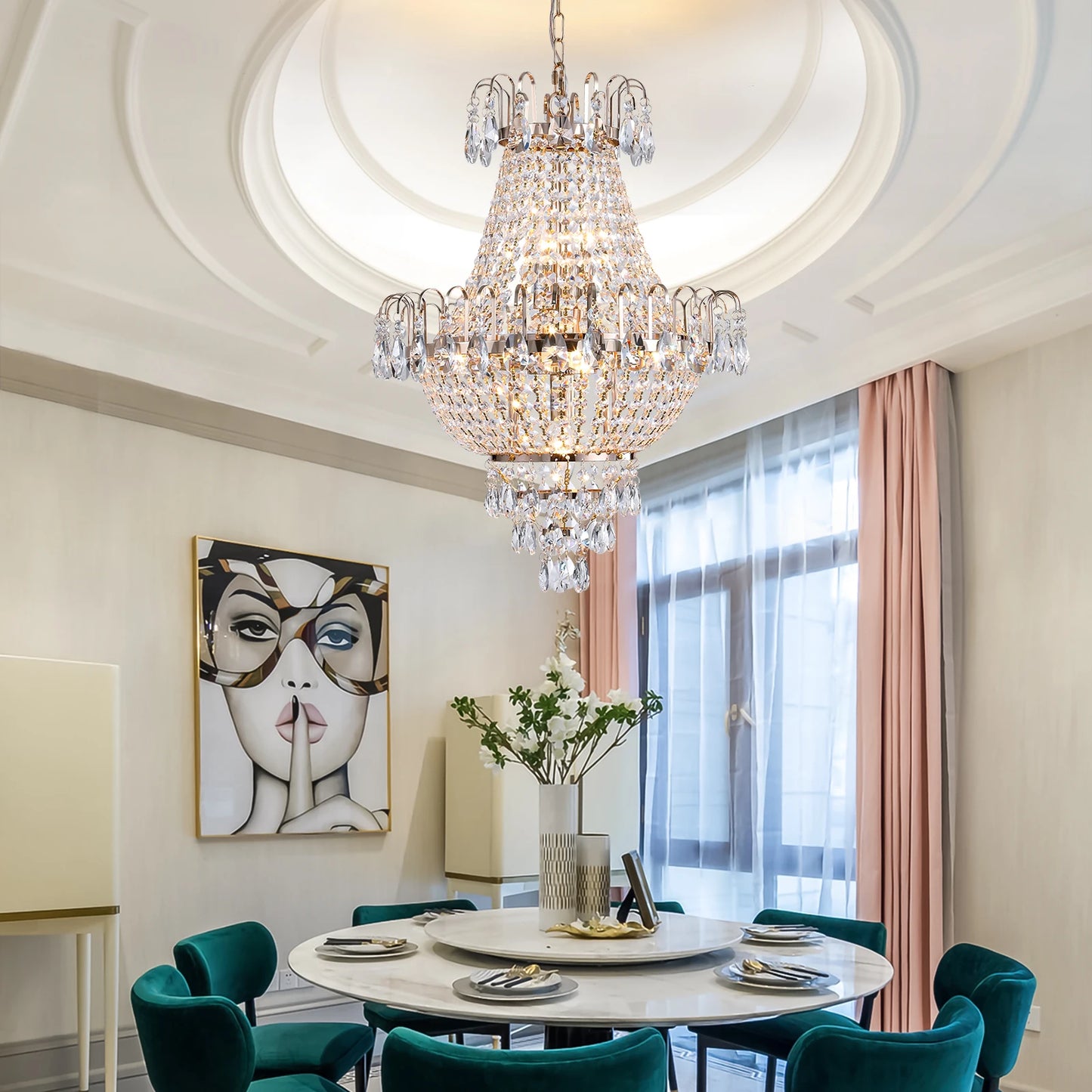 16.9" Luxury Retro Crystal Chandelier European Style Imperial Style Copper.