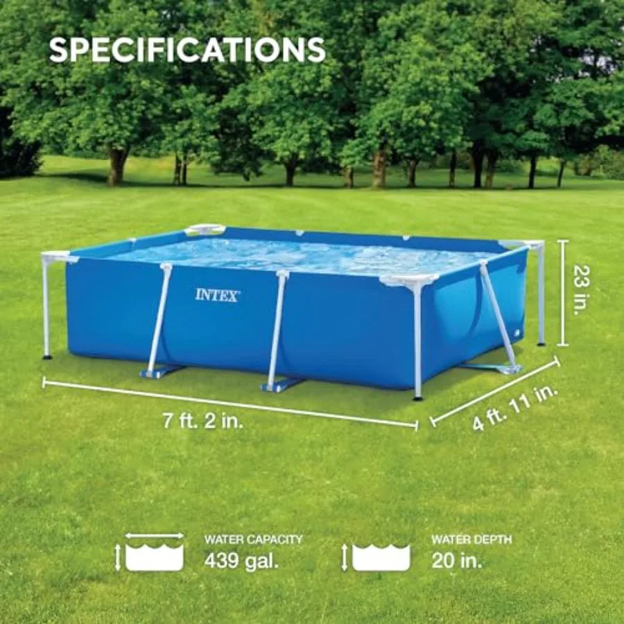 86 x 23 Rectangular Frame Above Ground Outdoor Home Backyard Swimming Pool with Flow Control Valve for Draining