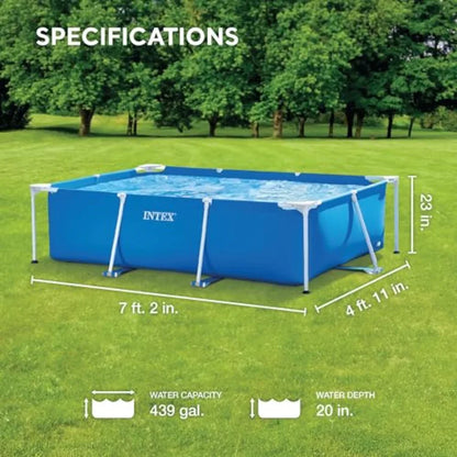 86 x 23 Rectangular Frame Above Ground Outdoor Home Backyard Swimming Pool with Flow Control Valve for Draining