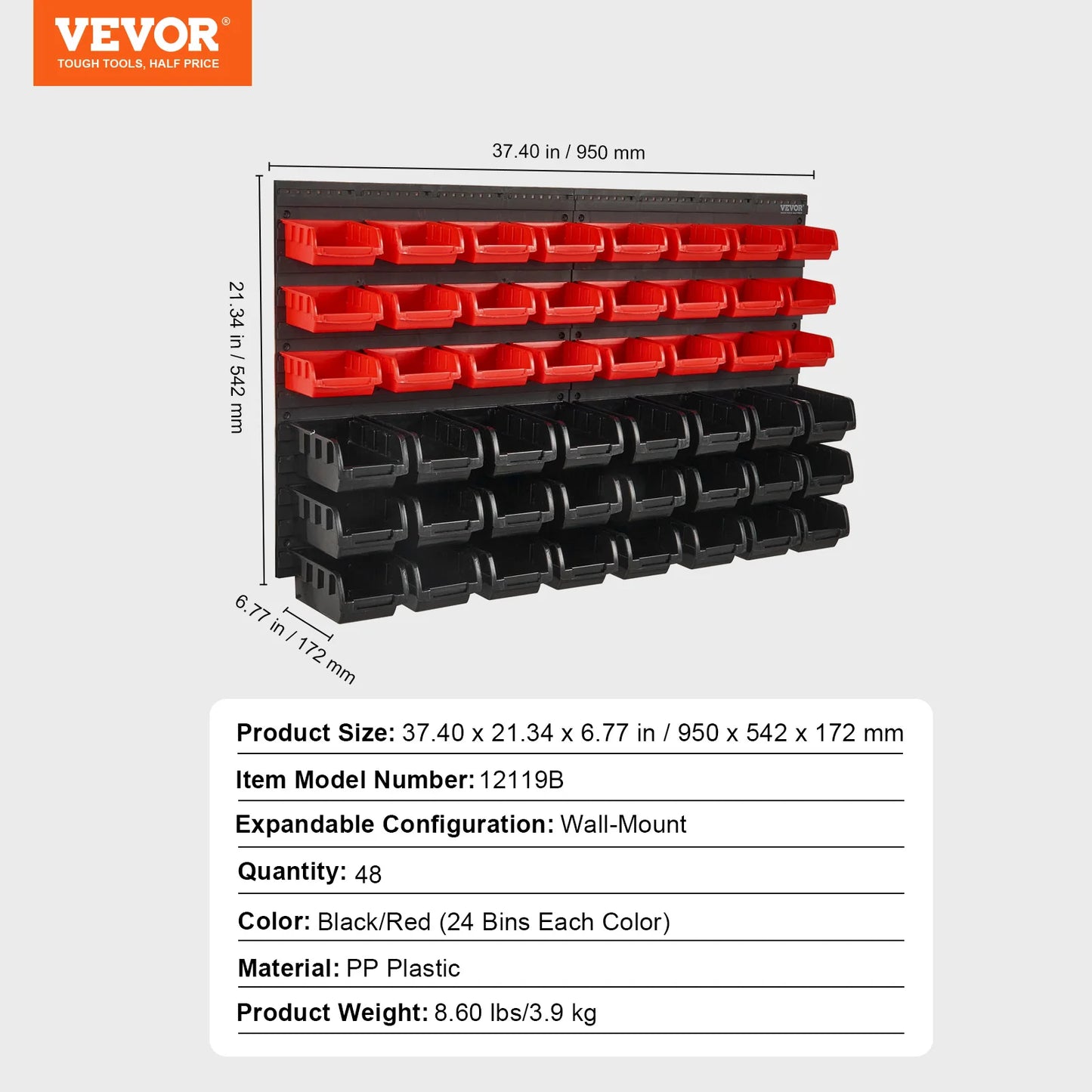 48pcs Parts Storage Bins Wall Mounted Garage Containers with Wall Panels Tool Organizer for Nuts Bolts Screws Nails