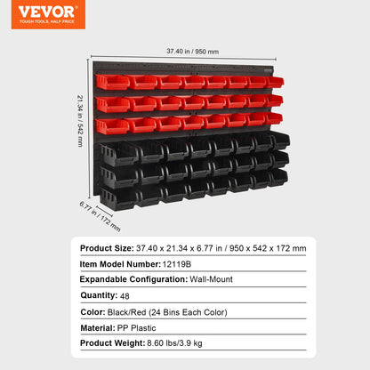 48pcs Parts Storage Bins Wall Mounted Garage Containers with Wall Panels Tool Organizer for Nuts Bolts Screws Nails