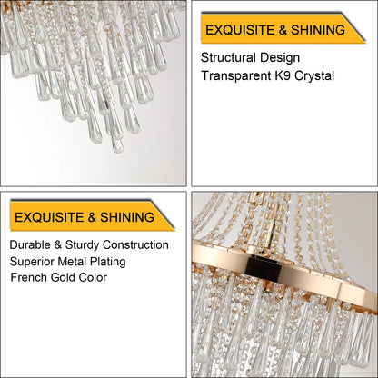 Large Luxury Gold Crystal Chandelier, Dazzling K9 Crystals, Superior Metal Finish,