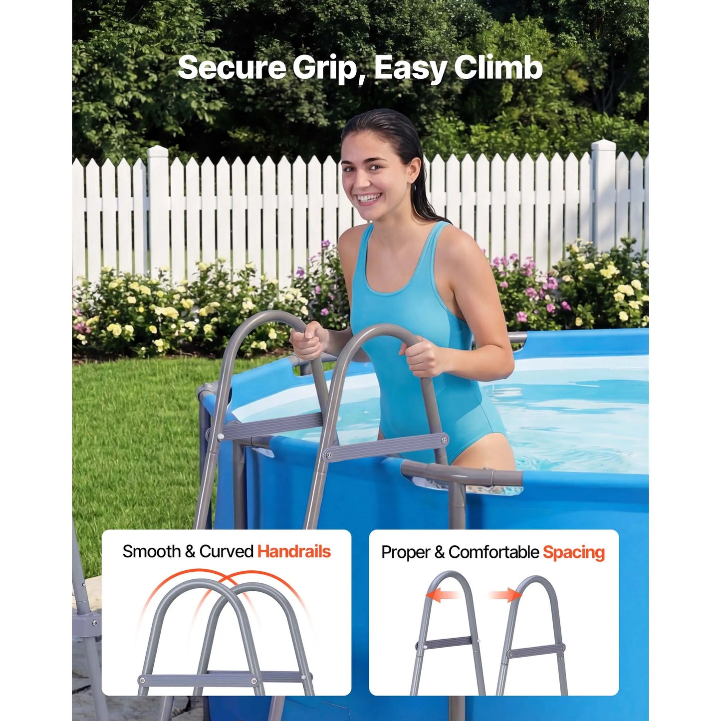 Above Ground Pool Ladder A-Frame Swimming Pool Stairs for High Wall with Non-Slip Sturdy Wide Step