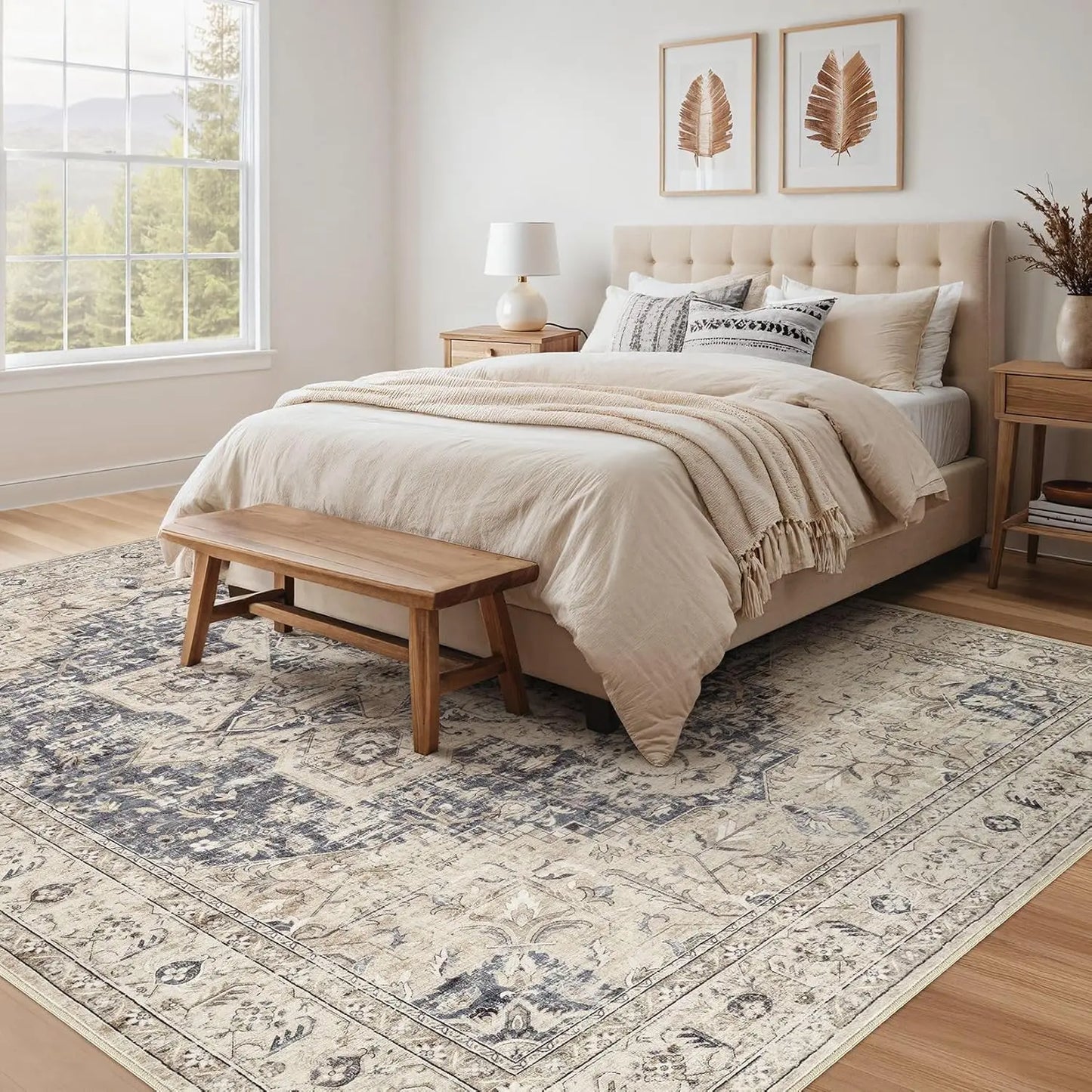 Washable 9x12 Vintage Oriental Area Rug for Living Room Bedroom, Non-Slip and Spill-Resistant