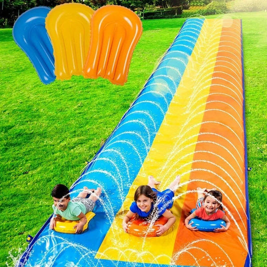 Joyfy 22.5ft Lawn Triple Water Slide with 3 Bodyboard's Summer Toy with Build in Advanced Sprinkler for Summer Fun