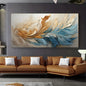Modern abstract gold feather canvas art, interior decoration, pine solid wood frame.
