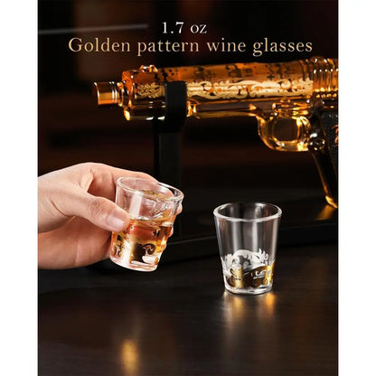 Gun Whiskey Decanter Set - Luxury Lead-Free Glass, Unique Gift for Men & Bourbon Lovers.