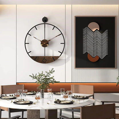 Modern Wood Walnut Dial Wall Clock, Large Simple Wall Decor Metal Frame Silent Non-Ticking Clock.