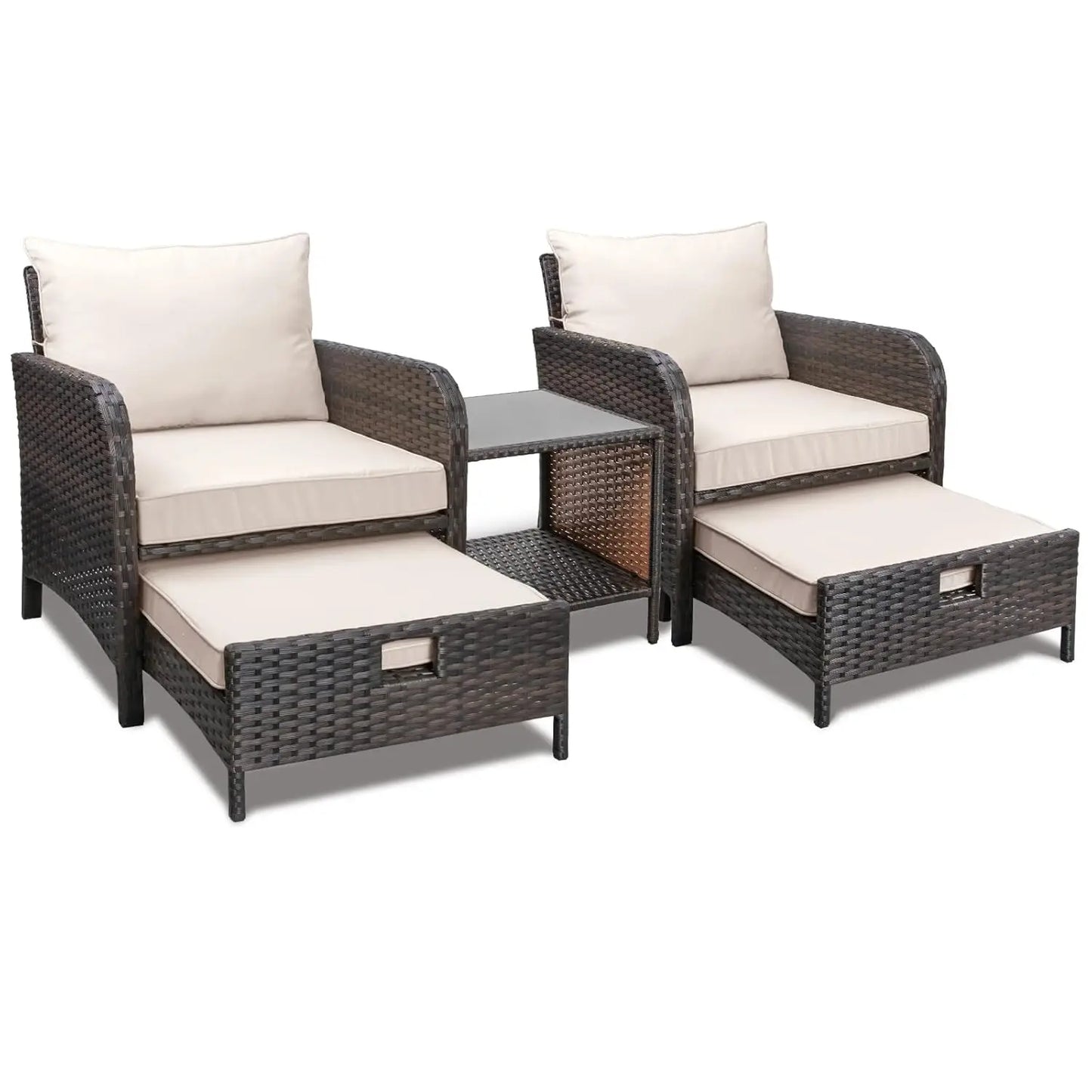 Balcony Furniture 5 Piece Patio Conversation Set, PE Wicker Rattan Outdoor Lounge Chairs.