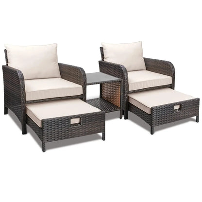 Balcony Furniture 5 Piece Patio Conversation Set, PE Wicker Rattan Outdoor Lounge Chairs.