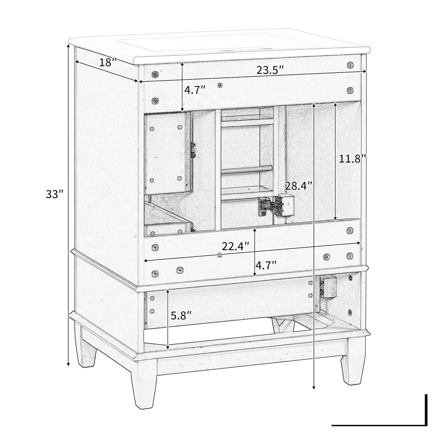 24" Bathroom Vanity with Sink,  Free Standing Single Vanity, with 3 Drawers and One Door, Customized