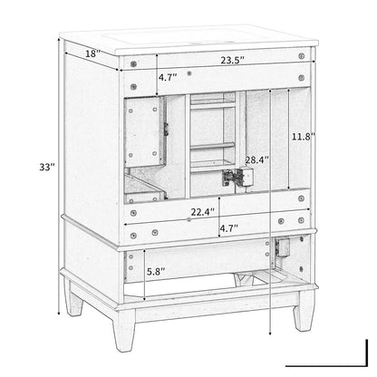 24" Bathroom Vanity with Sink,  Free Standing Single Vanity, with 3 Drawers and One Door, Customized