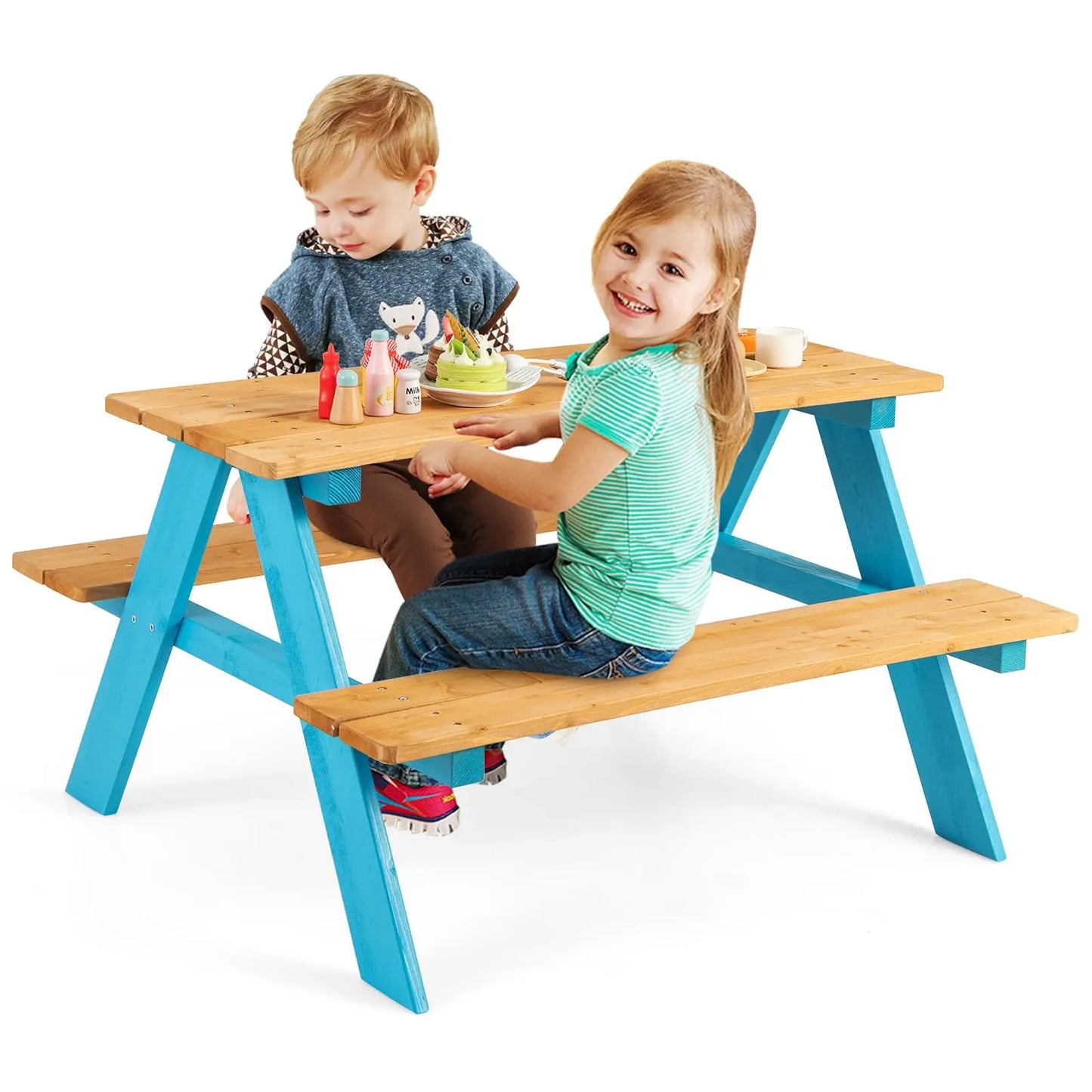 Kids Picnic Table, Acacia Wood, Outdoor Table with Benches, Toddler Patio Furniture Set.