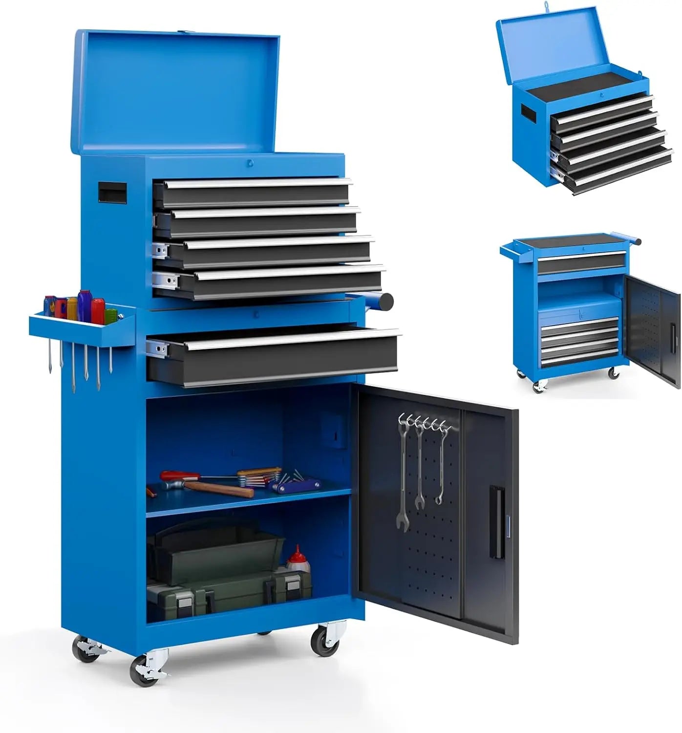 Rolling Tool Storage Cabinet with Enhanced Packaging, Detachable Top Toolbox, Metal Tool Cart.