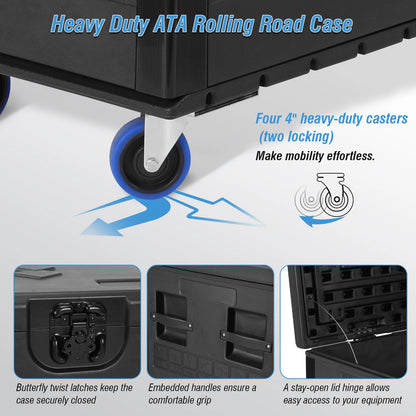 Rolling Road Case Stackable with Lockable Casters Shipping Case Waterproof.