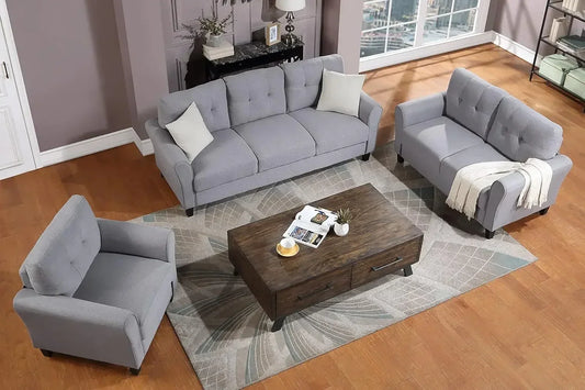 [Best Seller!]3-Piece Living Room Sectional Sofa Set, Modern Style Button Tufted Linen Loveseat & Sofa.
