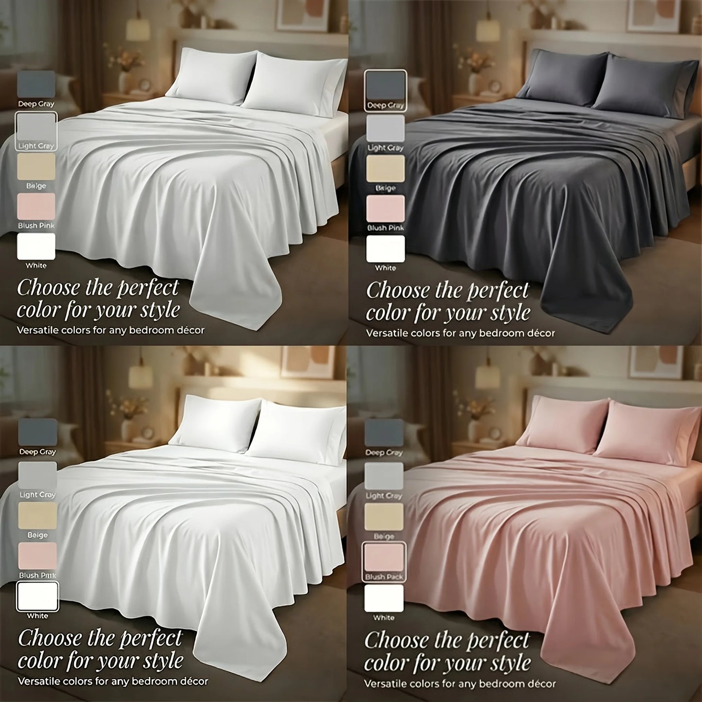 Cooling Bamboo Bed Sheets Set for Twin, Full, Queen, King and California King Size Bed.