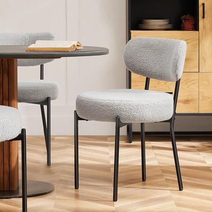 Ergonomic Round Dining Chairs Set of 2 Plush Fabric Kitchen Chairs with Curved Backrest Metal Legs.