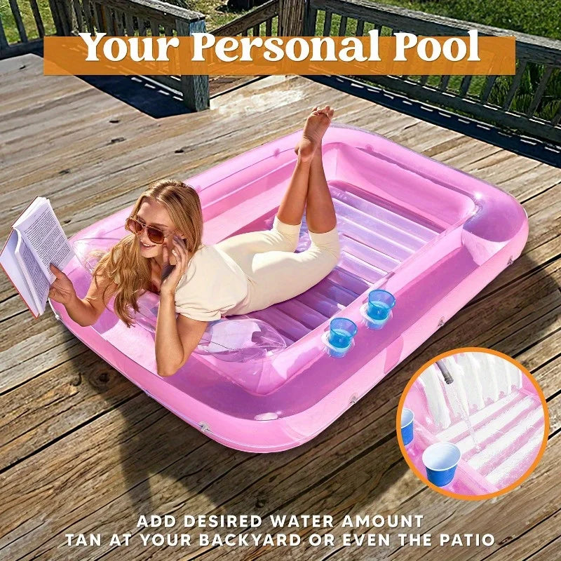 SYNCFUN Inflatable Tanning Pool Lounger Float 4 in 1 Suntan Tub Raft Floatie.