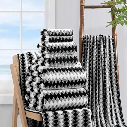 Bathroom Towel Set Black White2 Oversized Large Bath Towels Sheet,2 Hand Towels,4 Washcloths, Soft Towel Set.