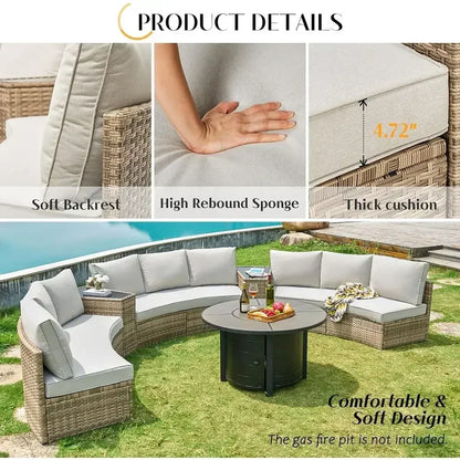 11-Piece Outdoor Wicker Sectional Sofa Set with Storage Wedge Table, Weather-Resistant.