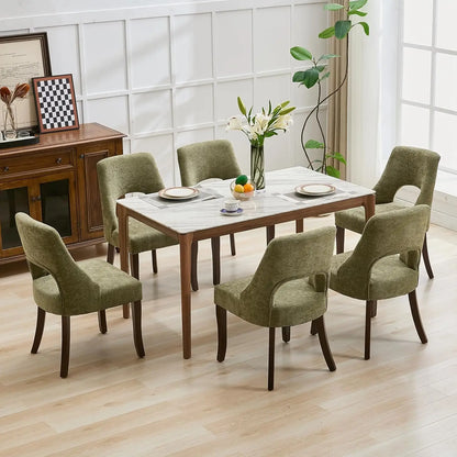 Wooden Dining Chairs Set of 4, Mid Century Modern Chenille Upholstered.