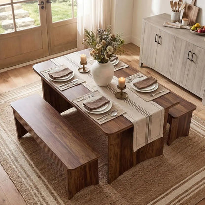55" Dining Table with 2 Benches, Dining Table Set or 4-6 People.