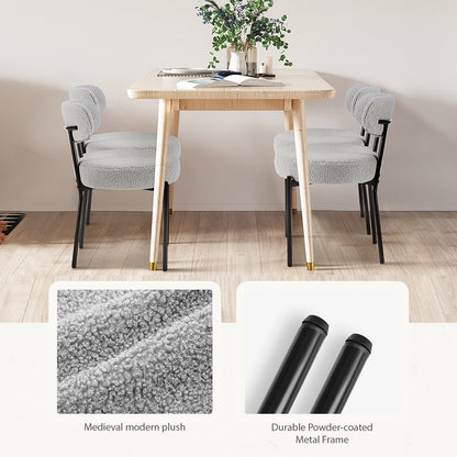 Ergonomic Round Dining Chairs Set of 2 Plush Fabric Kitchen Chairs with Curved Backrest Metal Legs.