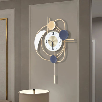 Large Modern Metal Wall Clocks Luxury Silent Hanging Clock with Swing Pendulum, Wall Art Decor.
