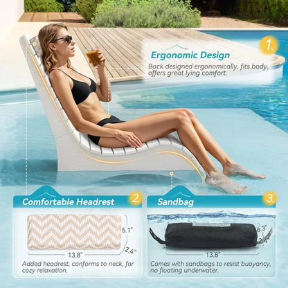 Pool Lounge Chairs Set of 2, Pool Lounge Chairs up to 10-Inches of Water, with Headrest.
