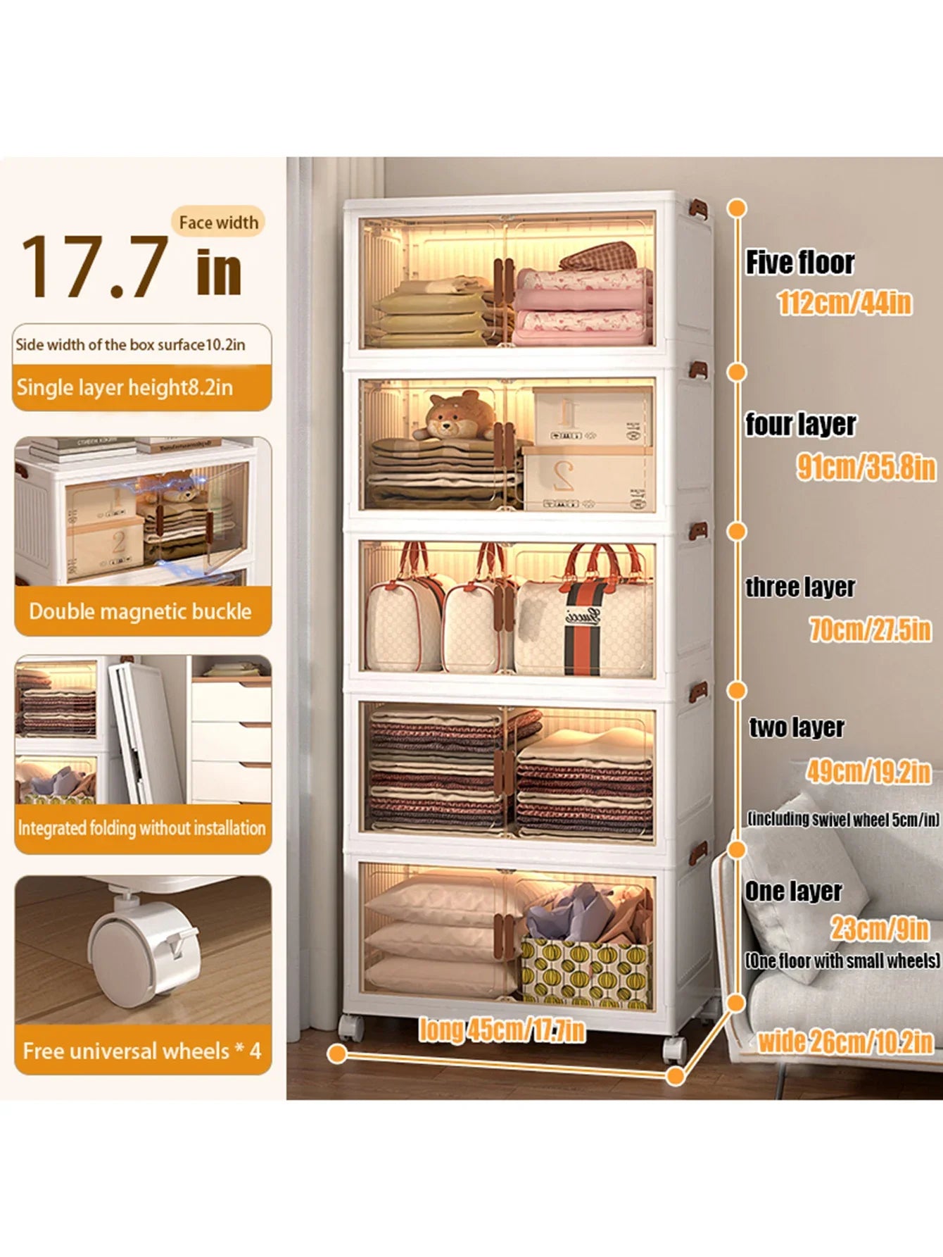 5layer Versatile 1-5 Layer Folding Storage Cabinet with Magnetic Doors - Dustproof, Waterproof for Clothes