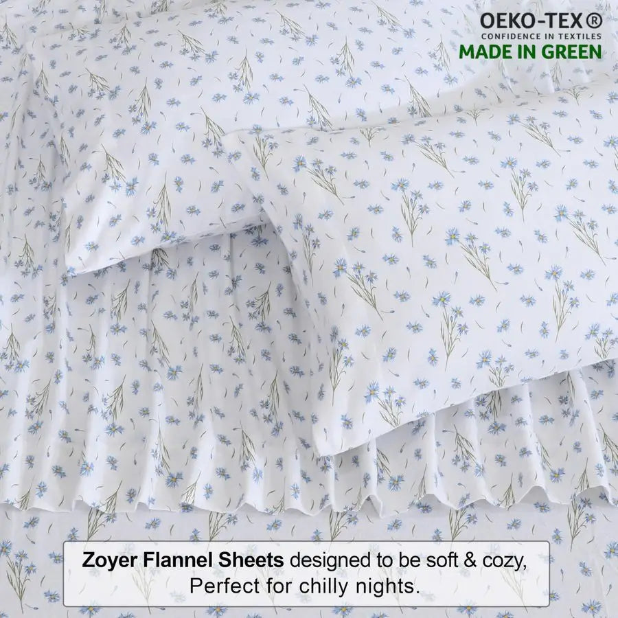 Flannel Sheets Queen Size 100 Cotton Double Brushed Bed Sheets,16 Inches Queen Sheet Set, Breathable