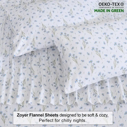 Flannel Sheets Queen Size 100 Cotton Double Brushed Bed Sheets,16 Inches Queen Sheet Set, Breathable