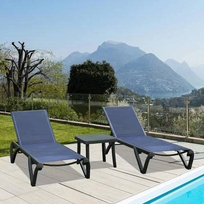 Pool Lounge Chairs Set of 3, Aluminum Adjustable Outdoor Chaise Lounge with Wheels, Poolside Chairs.