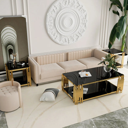 Stainless Steel Rectangle Glass Coffee Table for Living Room.