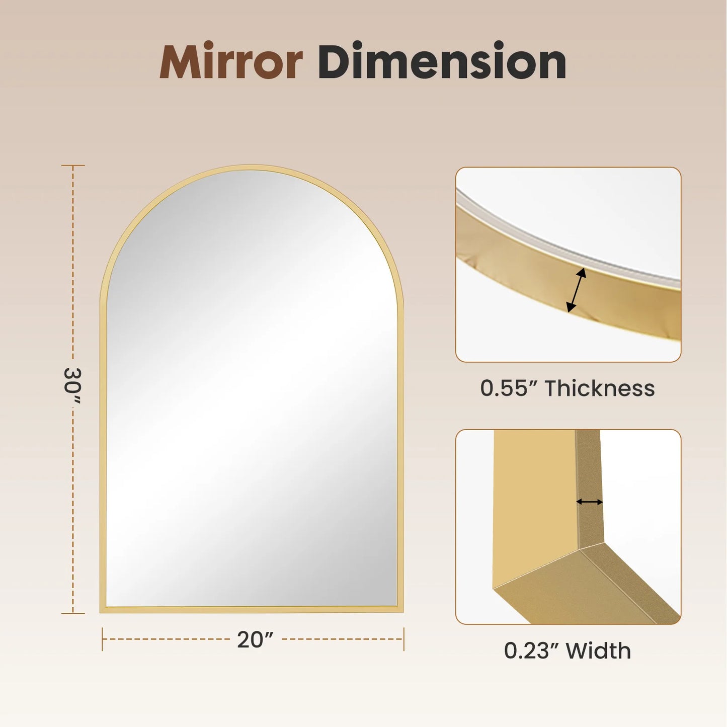 JHK 26"x38" Arched Metal Framed Bathroom Mirrors for Wall  Hanging and Bedroom Entryway