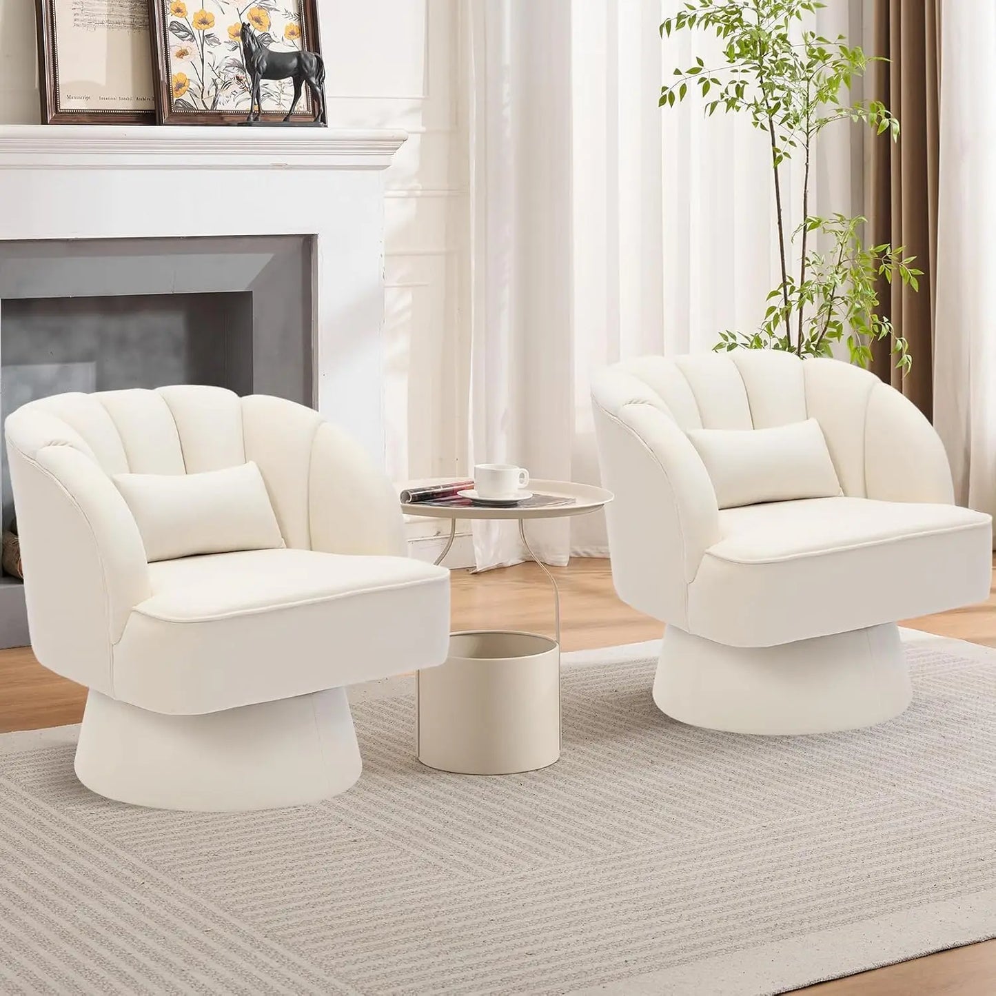 360° Swivel Barrel Accent Chair Modern Round Armchair & Plush Padding Velvet Fabric Upholstered.