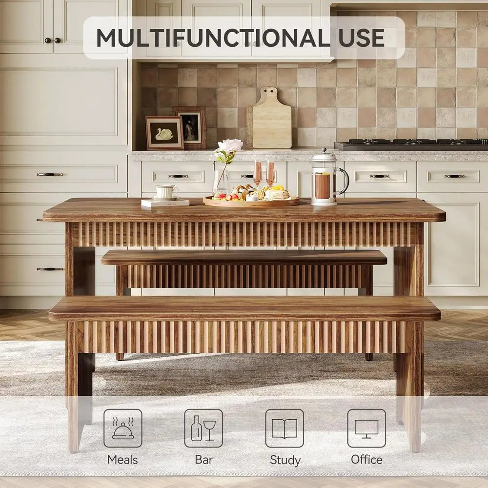 55" Dining Table with 2 Benches, Dining Table Set or 4-6 People.