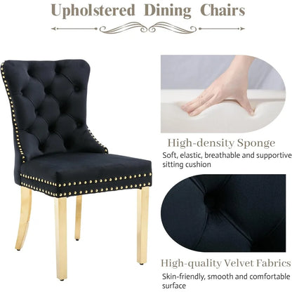 Velvet Dining Chairs Set of 4, Upholstered High-end Tufted Dining Chair with Nail head Back.
