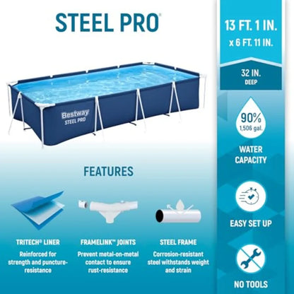 13 Foot x 32 Inch Rectangular Above Ground Outdoor Pool Steel Framed Vinyl Swimming Pool.