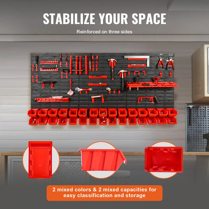30Bin Wall Mounted Storage Bins Parts Rack Organizer Garage with Wall Panels.