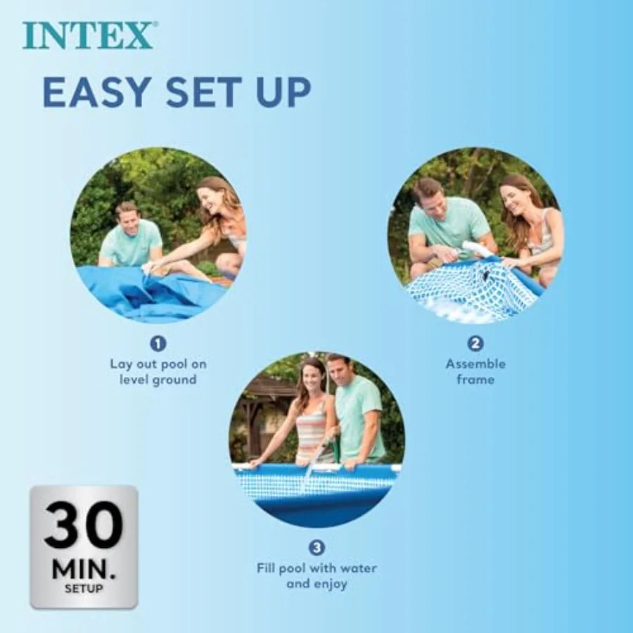 86 x 23 Rectangular Frame Above Ground Outdoor Home Backyard Swimming Pool with Flow Control Valve for Draining