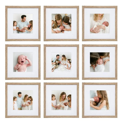 9 Piece Gallery Wall Frame Set, 12x12 in. Matted to 8x8 in. Light Natural