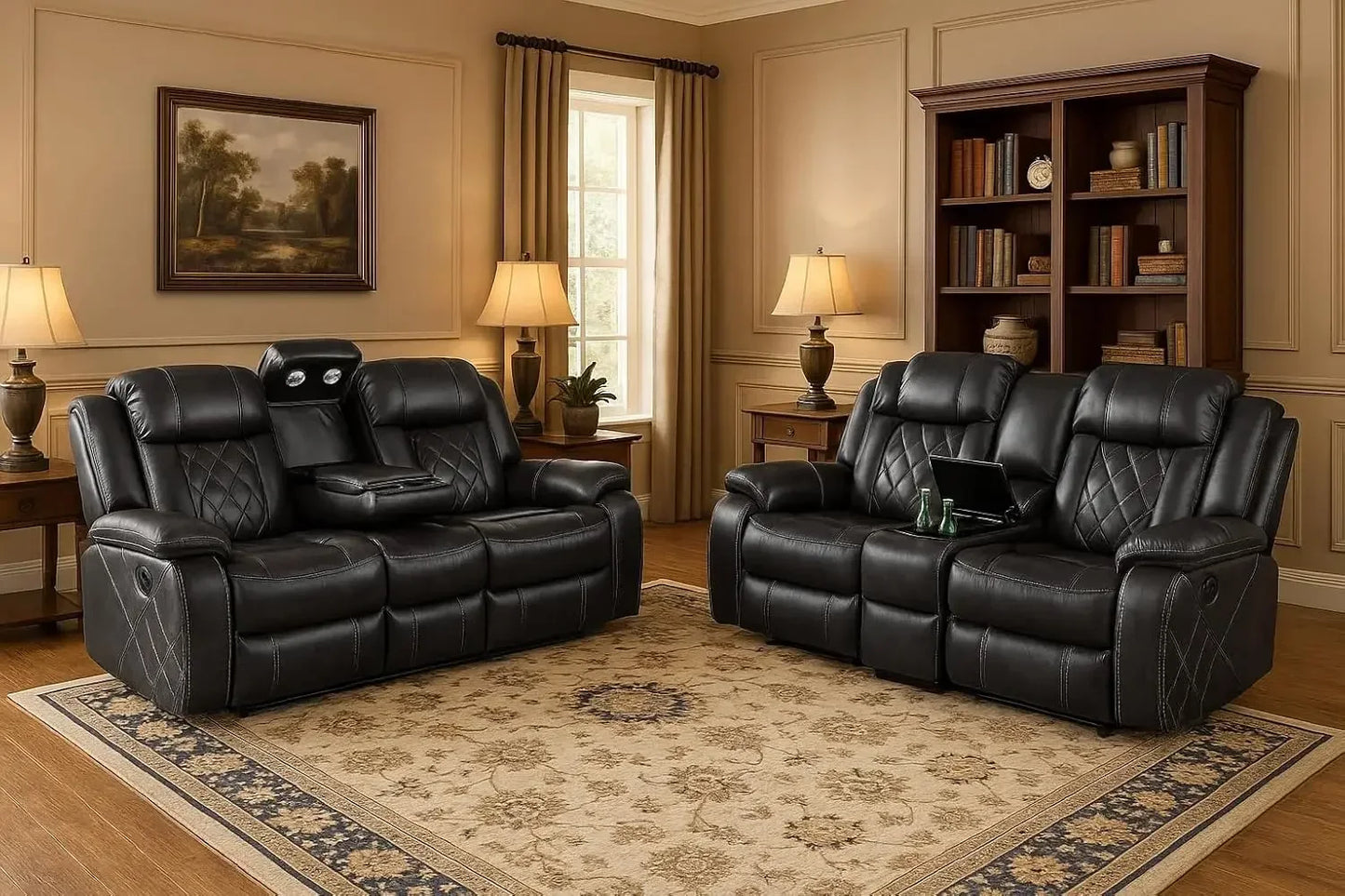 Power Living Room Furniture Sets, Electric Recliner Chair with LED Light, sectional Sofa Loveseat with Wireless Charging
