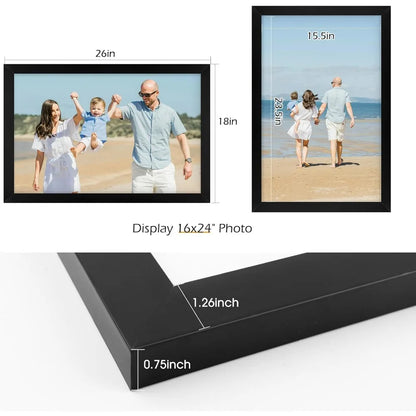 16x24 Solid Wood Black Frame with Tempered Glass for Wall Display.