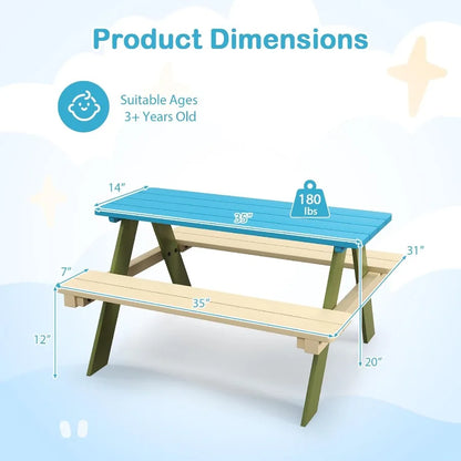 Kids Picnic Table, Acacia Wood, Outdoor Table with Benches, Toddler Patio Furniture Set.