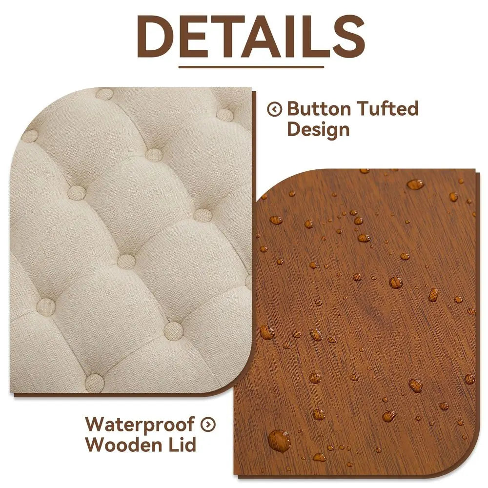 Round Storage Ottoman with Tray, Modern Tufted Fabric Circle Coffee Table with Storage, Removable Top.