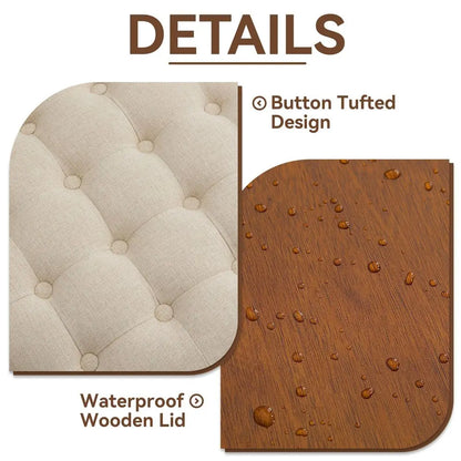 Round Storage Ottoman with Tray, Modern Tufted Fabric Circle Coffee Table with Storage, Removable Top.