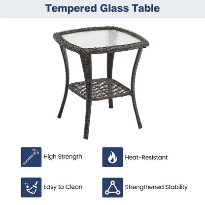 3-Piece Wicker Swivel Rocking Patio Set, 2 Chairs & Glass Table, Outdoor Furniture for Porch & Backyard.