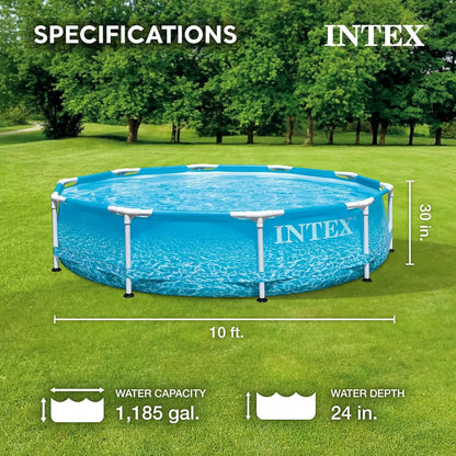 Large Round Above Ground Swimming Pool with Reinforced Sidewalls and Metal Frame.